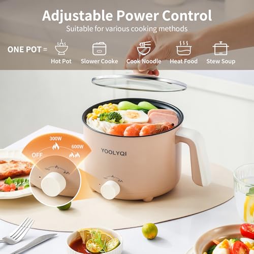 YOOLYQI Hot Pot Electric Ramen Cooker: Portable 1.5 L Dual Power Regulation Non-Stick Pot, Must Have for Dorm and Office