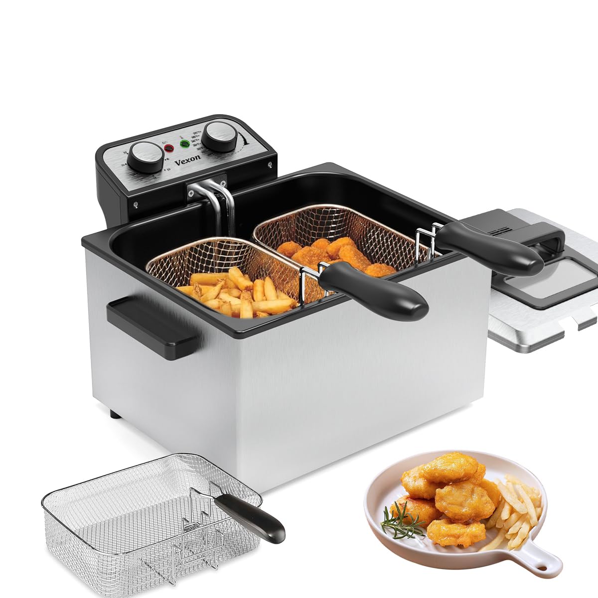 Large Electric Deep Fryer with 3 Frying Baskets for Home Use
| Stainless Steel Body Deep Fryer Pot with View Window Lid