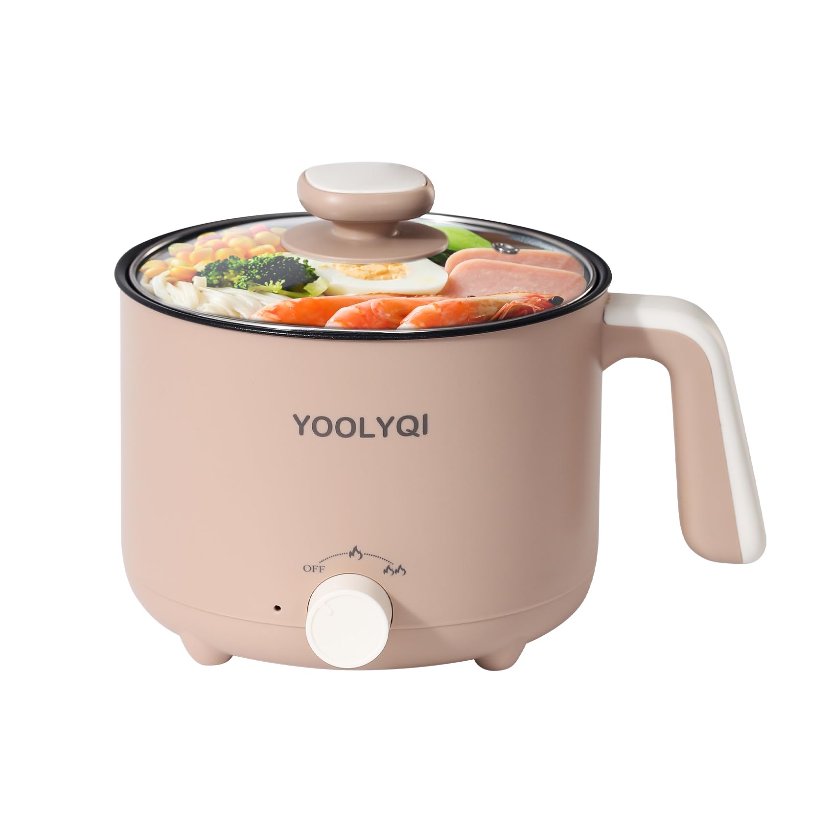 YOOLYQI Hot Pot Electric Ramen Cooker: Portable 1.5 L Dual Power Regulation Non-Stick Pot, Must Have for Dorm and Office