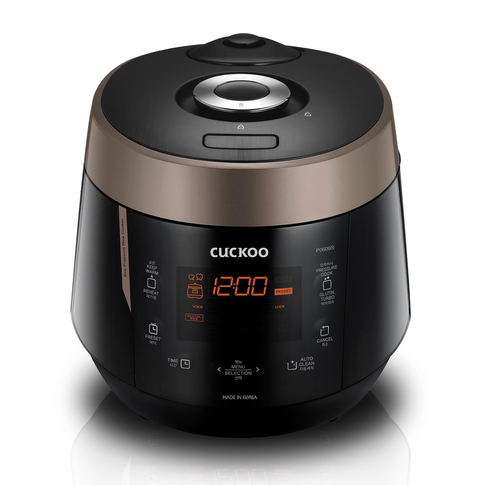 Cuckoo CRP-P1009SB Pressure Rice Cooker & Warmer Black 10-Cup (Uncooked) 20-Cup (Cooked) Auto Clean 3 Voice Guide Multi